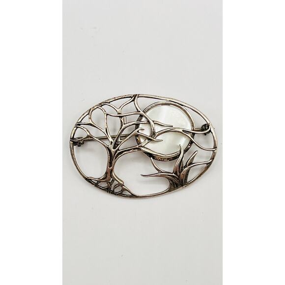 Vintage Sterling Silver 925 Jez Jezlaine Winter Moon Trees Brooch Signed